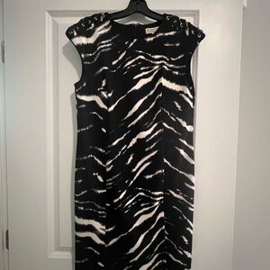 MICHAEL Michael Kors Black and White Zebra-Print Cap-Sleeve Midi Dress